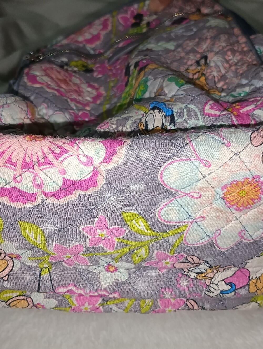 Vera Bradley Quilted Gray Disney Mickey & Friends Backpack Pink/ Green Floral - Picture 4 of 11